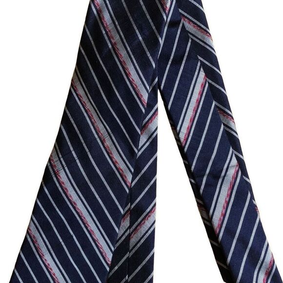 Vtg Mens Necktie 100% Thai Silk Blue Striped Business Work Professional Handmade - Picture 1 of 3